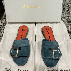 Santoni Teal Suede Women's Sandals